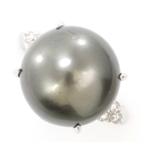 PT900 プラチナ リング 14号 パール(真珠) 約15mm ダイヤ 0.18 中古