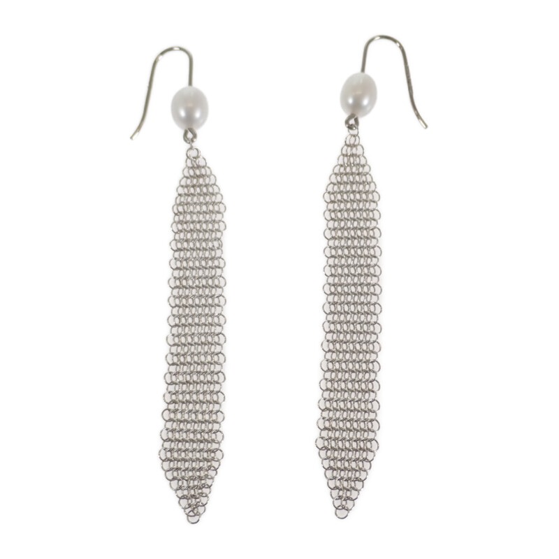 メッシュタッセル 60145952 ピアス シルバー925 パール レディース 美品【Aランク】