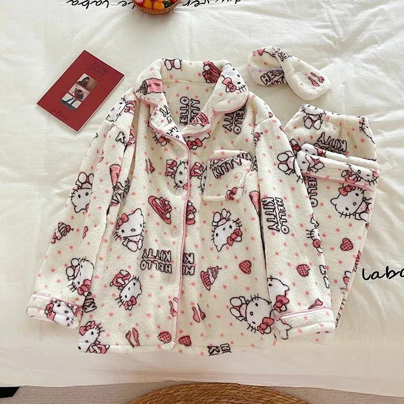 新品登場パジャマ着かわいいインスタイルキティ女性用コーラルベルベットパジャマプラス家庭用ベルベット厚み