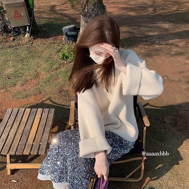 ニット ルーズ セーター 長袖 ラウンドネック かわいい 大人可愛い きれいめ シンプル カジュアル 大人 上品 おしゃれ お洒落 かっこいい レトロ 大人女子 こなれ感 ラフ ラブリー キュート