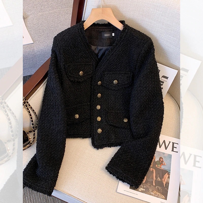 （細工が凝っている）女性のための大サイズの太った脂肪の黒い香りのジャケット春と秋の新気温セレブハイエンドトップ200キャティ 6,835円