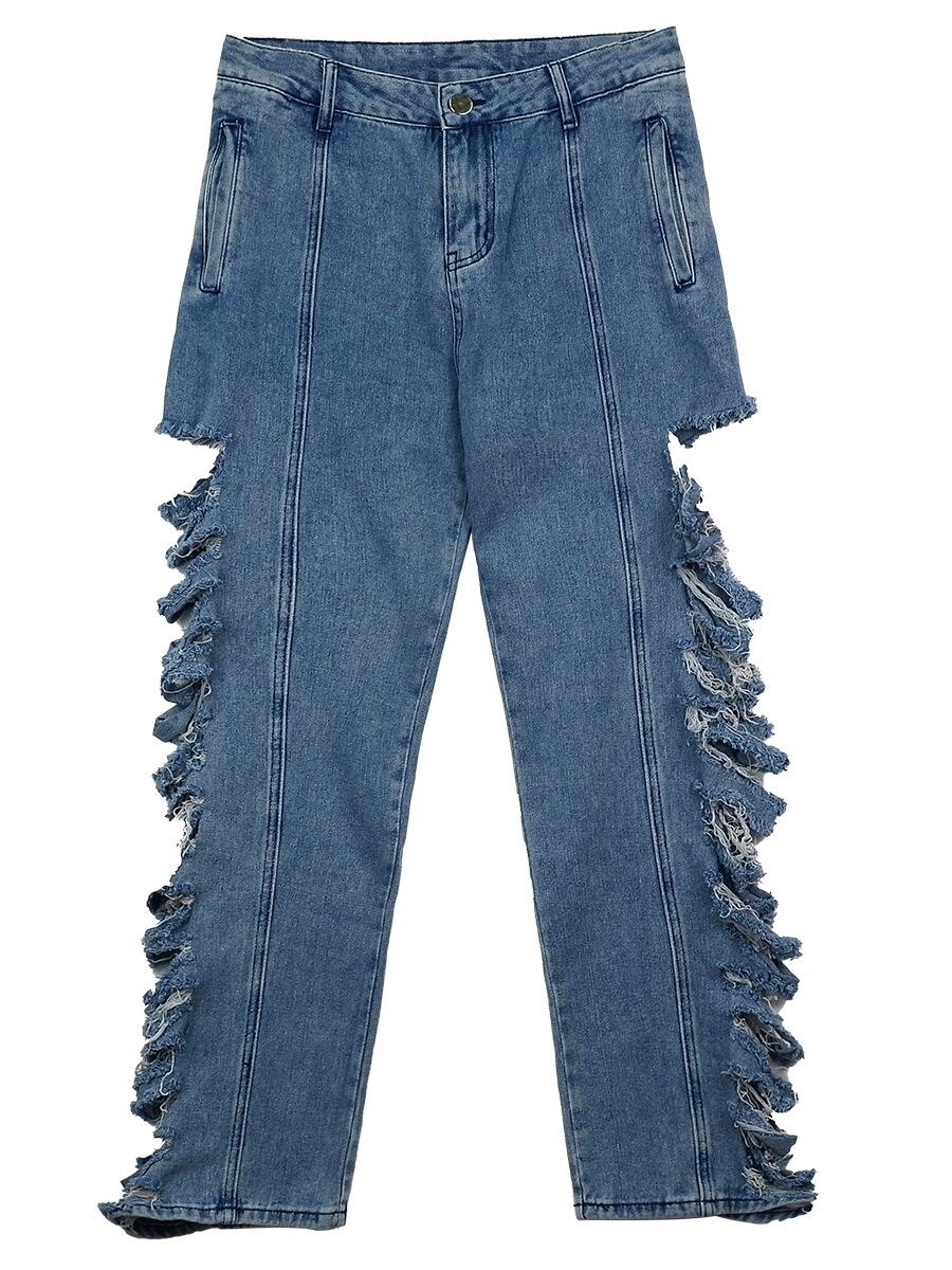 2025 春夏 韓国ファッション レディース ロングパンツ デニム ダメージ NNK17 4,778円