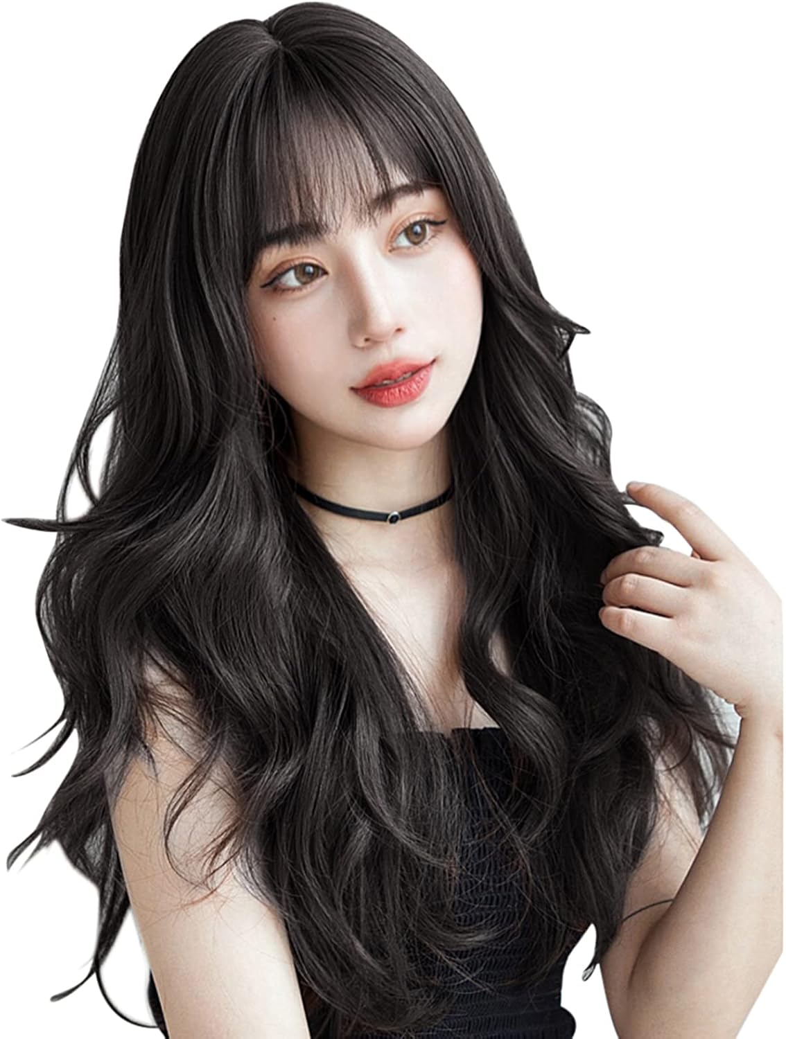 ロングウェーブの耐熱通気フルウィッグ