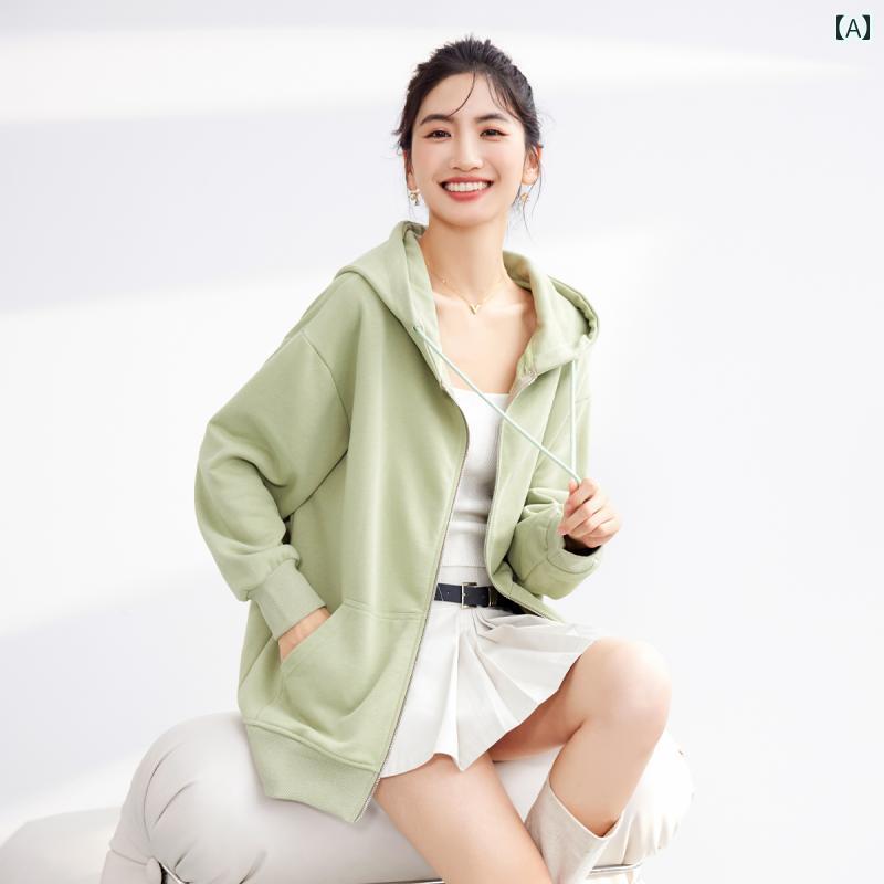 パーカー レディース カジュアル 秋冬 ソリッドカラー 小さい フレッシュ カレッジ カジュアル ジッパー カーディガン 長袖 フード付き スウェットシャツ