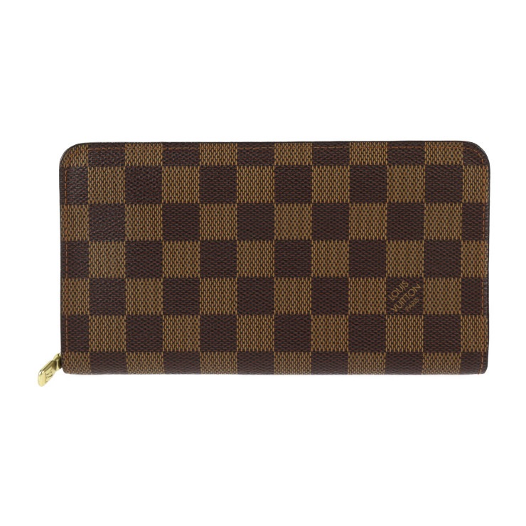 美品 LOUIS VUITTON ルイ ヴィトン 長財布 N61728 ポルトモネ ジップ ダミエ PVC レザー エベヌ ブラウン ゴールド金具 ラウンドファスナー ビトン 本物保証 中古