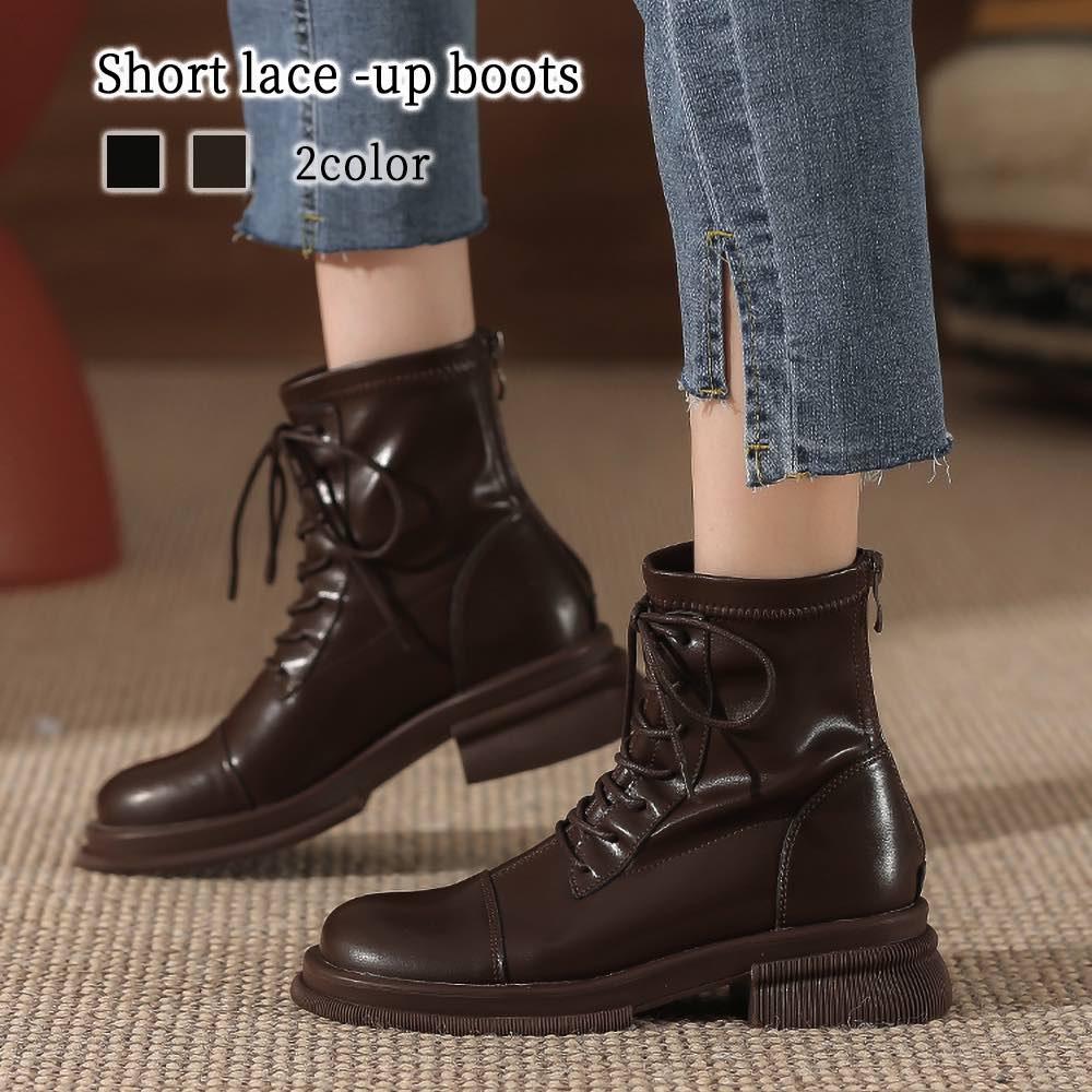 ブーツ レディース ショートレースアップブーツ フロント ローヒール 4E 軽量 ヒール 夏 雨 きれいめ 本革 ウォーキング おしゃれ 靴 厚底 撥水 ロング 冬 ショート 兼用 レザー 軽い 秋
