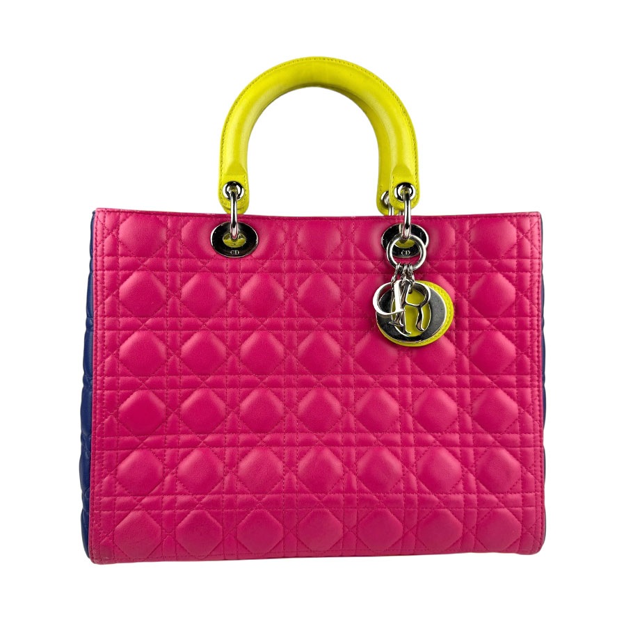 クリスチャンディオール Christian Dior ハンドバッグ ショルダーバッグ レディディオール ラムスキン ブルー×ピンク×イエロー レディース z5536