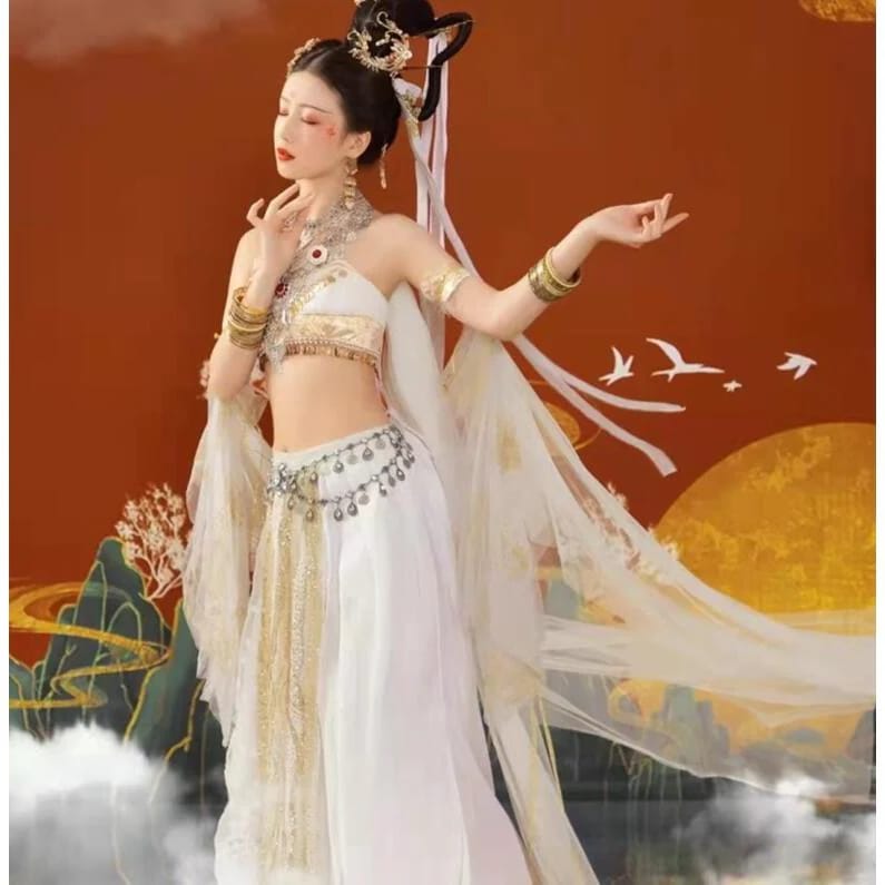 中華コスプレ衣装 アラビアン衣装 飛天 古典舞踊 ダンス衣装 セット 大人 チャイナ風 エスニック 民族 ダンス衣装 唐時代 宮廷舞踊 飄々 ひらひら 可愛い30%までに制限