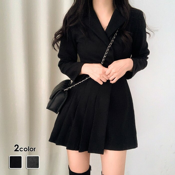 レディース 長袖 きれいめ 秋冬 ワンピース 2カラー 可愛い 秋 秋服 秋物 冬 冬服 冬物 おしゃれ ブラック 黒 グレー