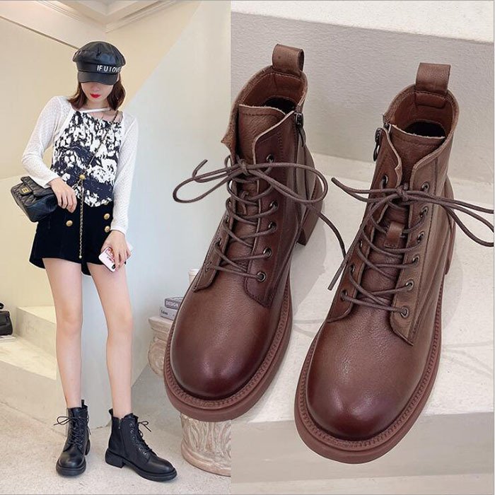 ショートブーツ レディース ワークブーツ ローヒール 厚底 シューズ 靴 無地 カジュアルシューズ