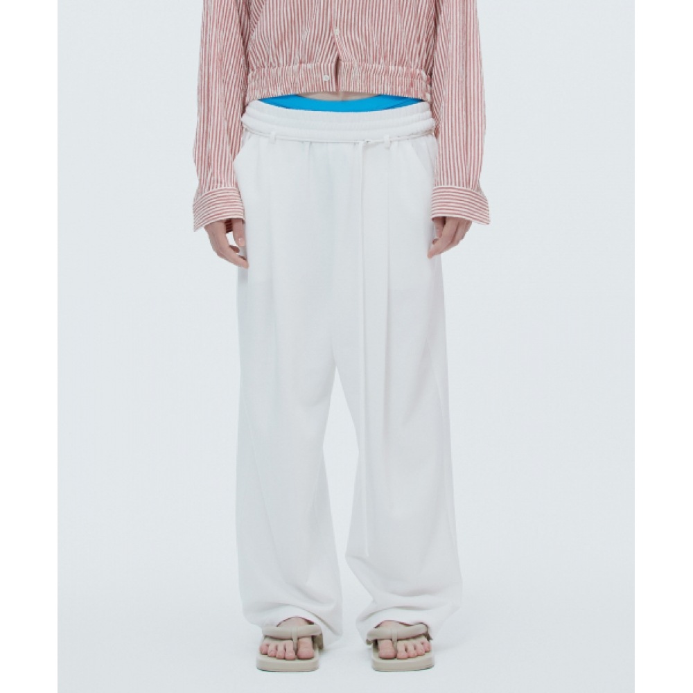 NOHANT ワンタックジャージーベルトパンツホワイト
