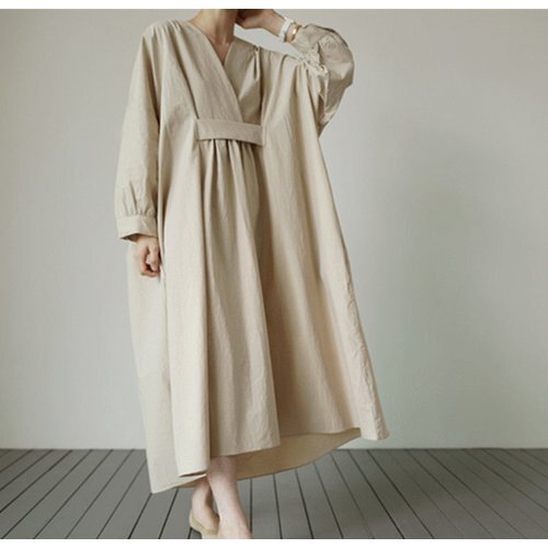 2021秋新作 ワンピース マキシワンピース ロングワンピース 長袖 Vネック 韓国風 体型カバー 2#S 2474