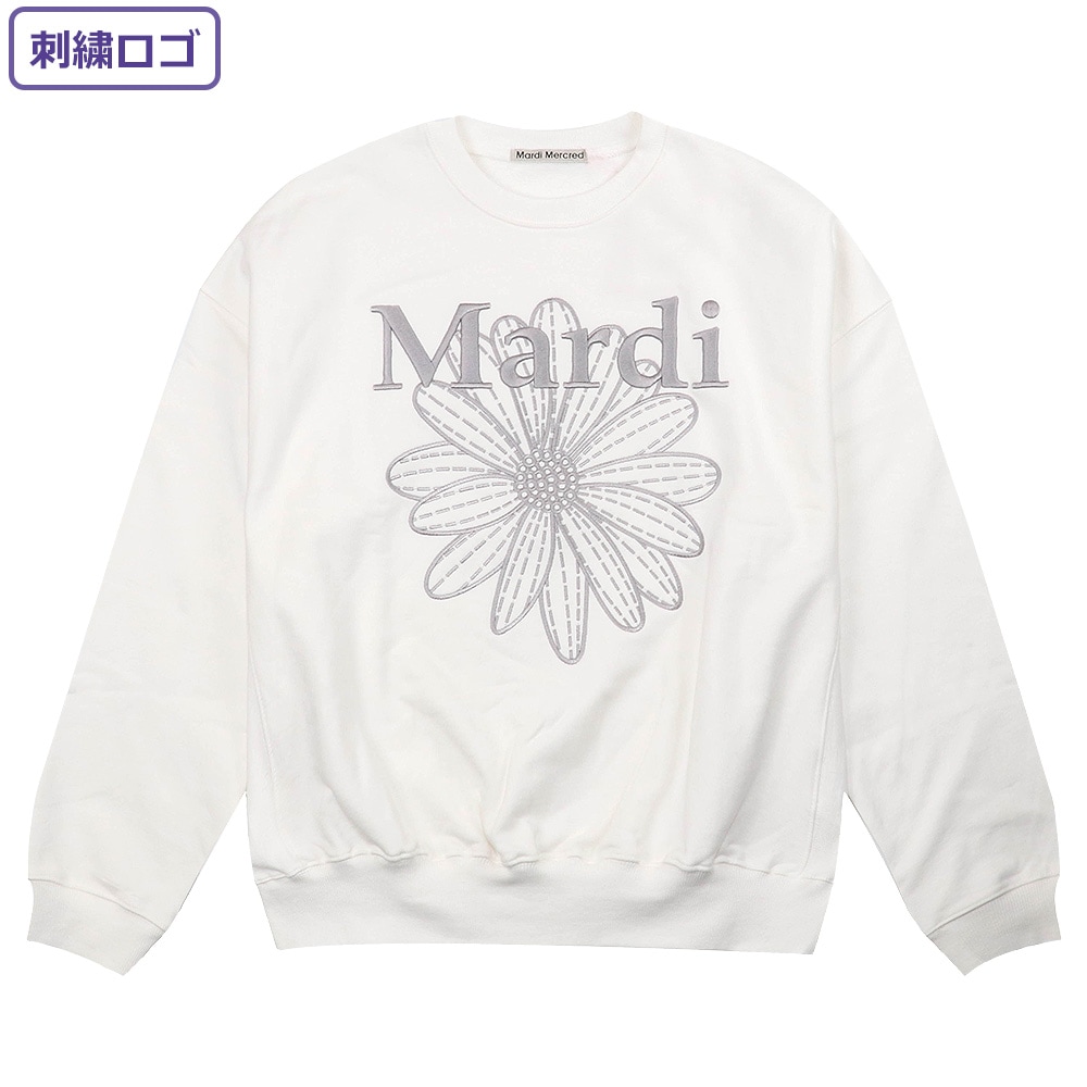 SWEATSHIRT FLOWERMARDI NEEDLEWORK WHITE GREY 長袖 レディース 韓国 ファッション アパレル 刺繍 ロゴ