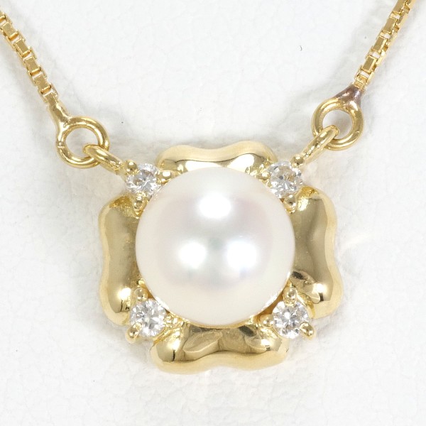 K18 18金 YG ネックレス パール(真珠) ダイヤ 0.05 ジュエリー 中古