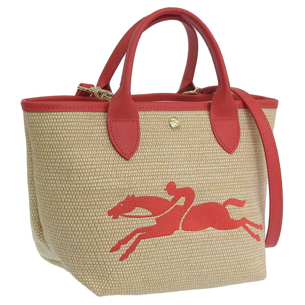ロンシャン バッグ レディース 2WAY ハンドバッグ ストローキャンバス ベージュレッド 10144-HZB-545 LONGCHAMP