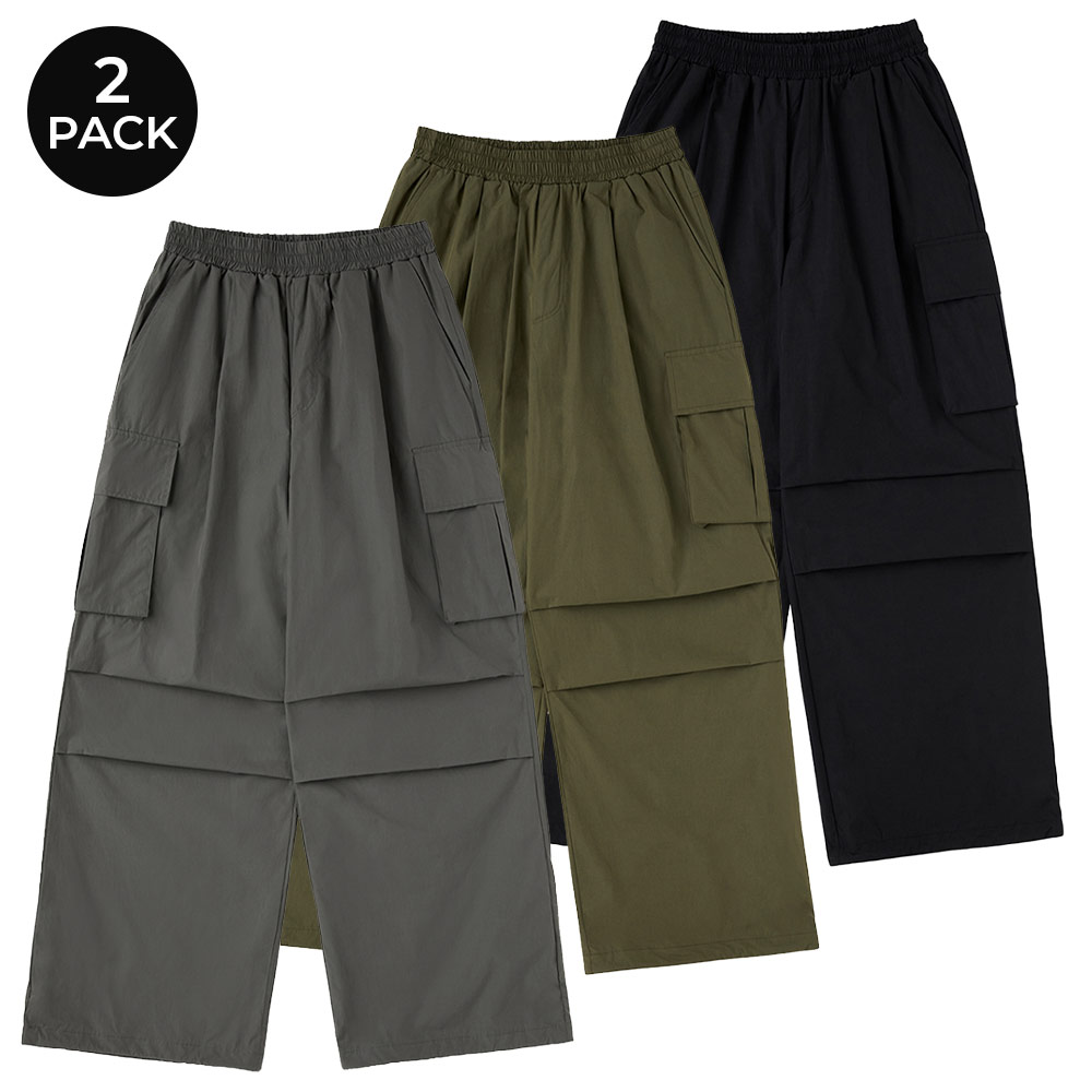 [2PACK] Waterproof One tuck cargo parashut wide pants (3COLOR)