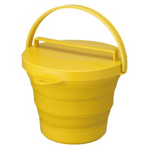(16個セット) ソフトバケツ/折りたたみバケツ (イエロー) 8L フタ付き 吊り下げ収納可 日本製 (防災 キャンプ アウトドア)