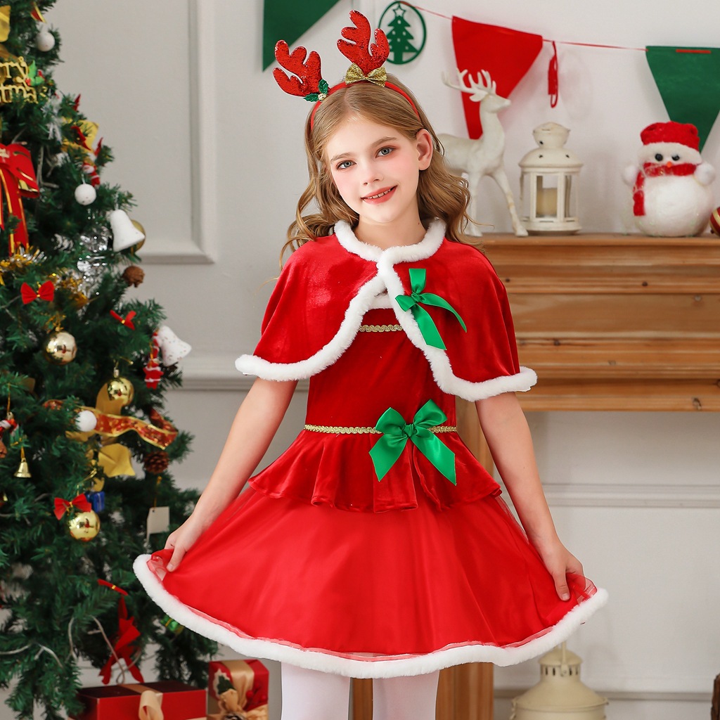 クリスマスコスチューム 子供用ケープ ショール クリスマスツリー 女の子ドレス サンタクロース クリスマスパーティードレス スカート