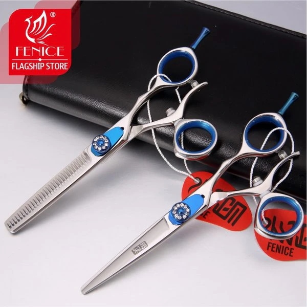 フェニスプロフェッショナル5.5インチ日本440Cヘアカット+間伐はさみセット360度ダブルロータリーハンドルのブルースクリュー