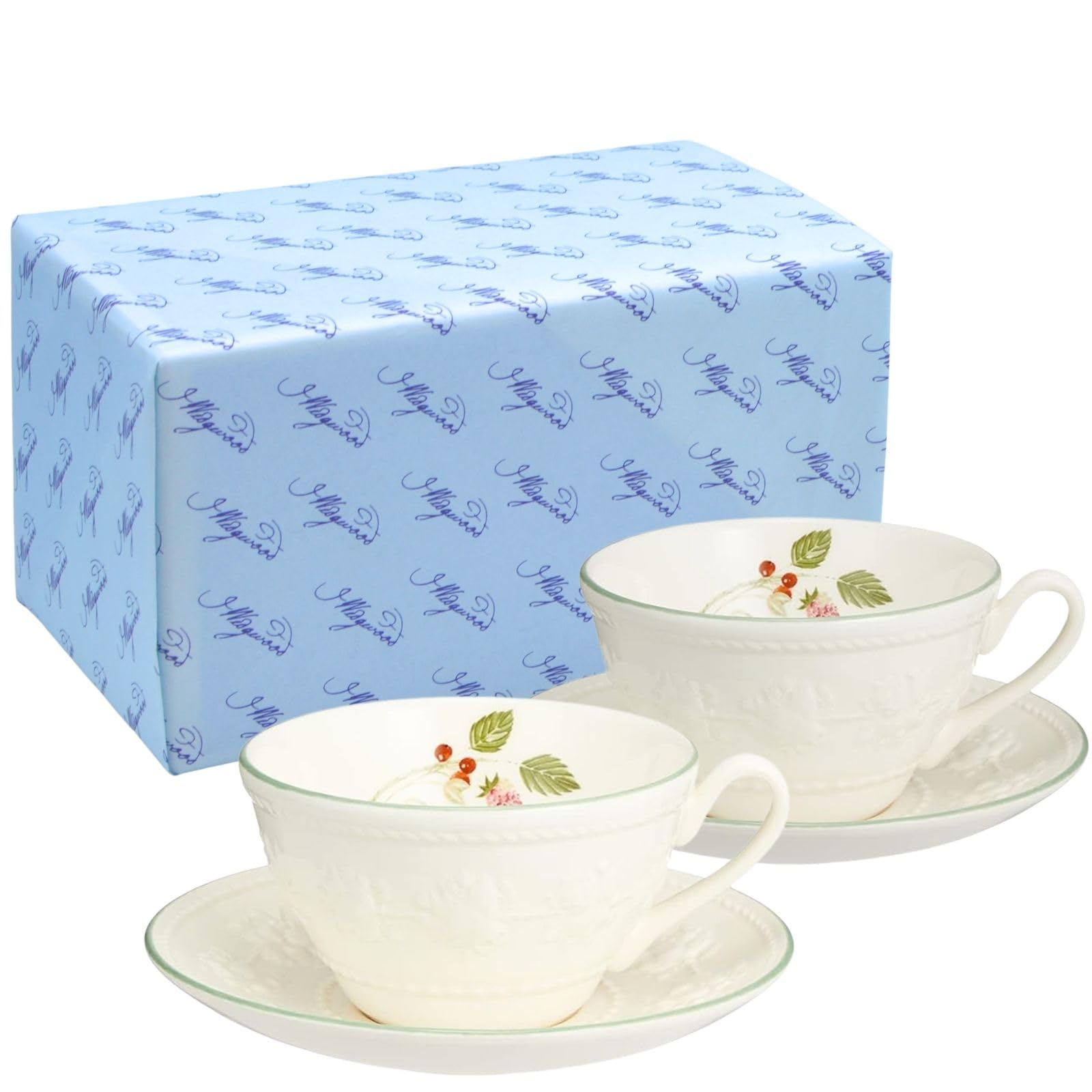 【ウェッジウッド(Wedgwood) 公式ギフトラッピング】 フェスティビティ ラズベリー ペア ティーカップ&ソーサー 250ml 陶器 食器 クリスマスプレゼント 結婚式 ギフト 引越し祝い aW