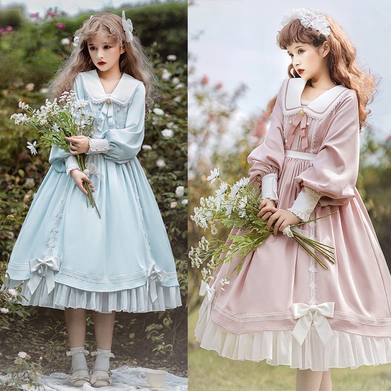 ドレス コスプレ プリンセスワンピース ロリータワンピース コスチューム ピンク ブルー 後兎耳襟