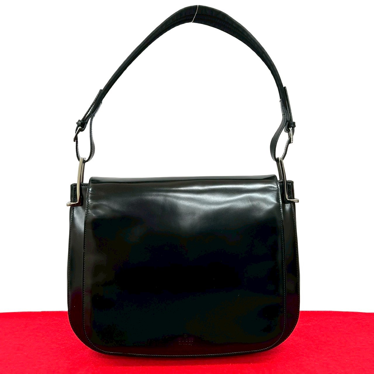 ヴィンテージショルダーバッグ パテントレザー ブラック 16767