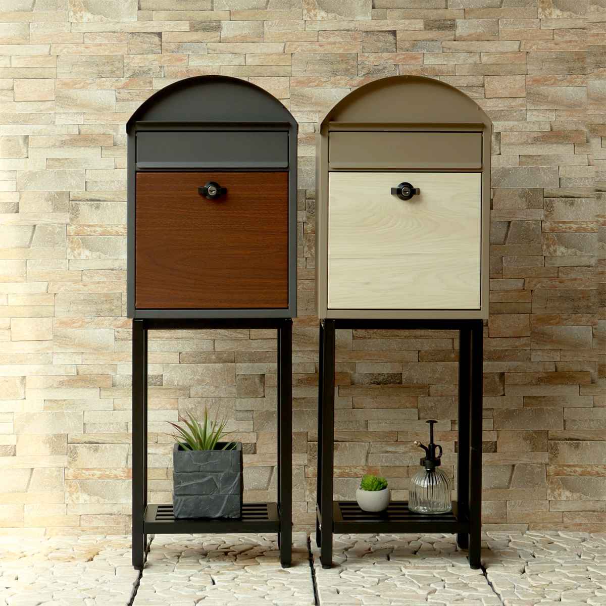 郵便ポスト スタンドポスト Simon シモン 木目 郵便 スタンド式 デザインポスト ポスト スタンド式ポスト 郵便ボックス メールボックス 郵便BOX 木目調 玄関 棚板付き 9,885円