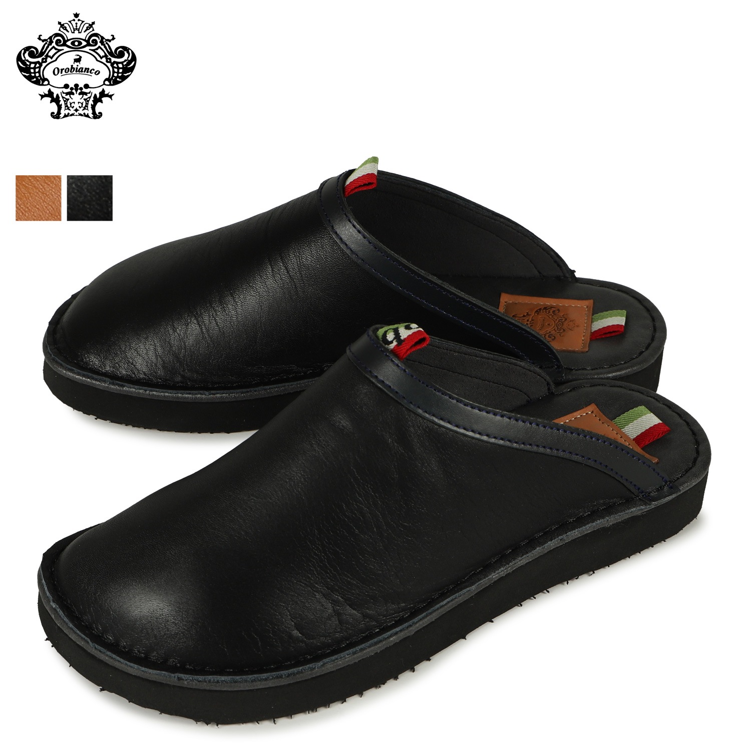 クロッグサンダル サボ スリッパ アズマ メンズ 本革ブラック キャメル 黒