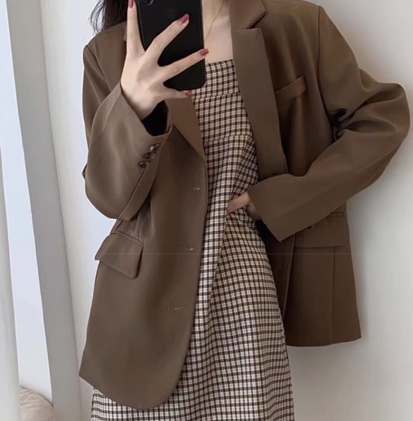 セットアップ モテアイテム デート ワンピース ジャケット 長袖 チェック柄 ノースリーブ ミニ丈 前開き ルーズ コットン モダン かわいい 大人可愛い シンプル 大人 おしゃれ お洒落 レトロ