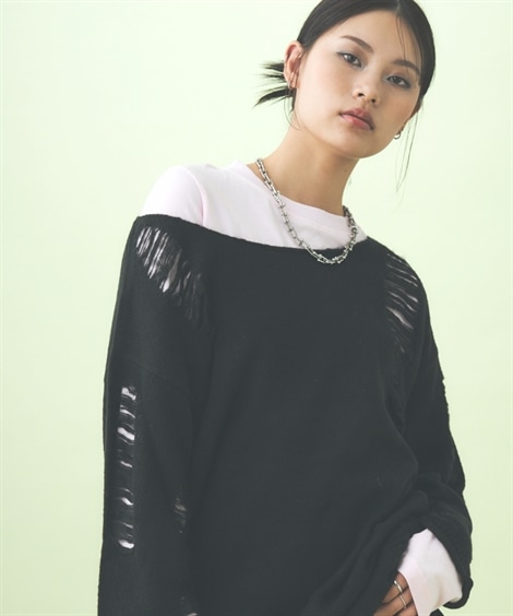 ニット ダメージルーズニットトップス