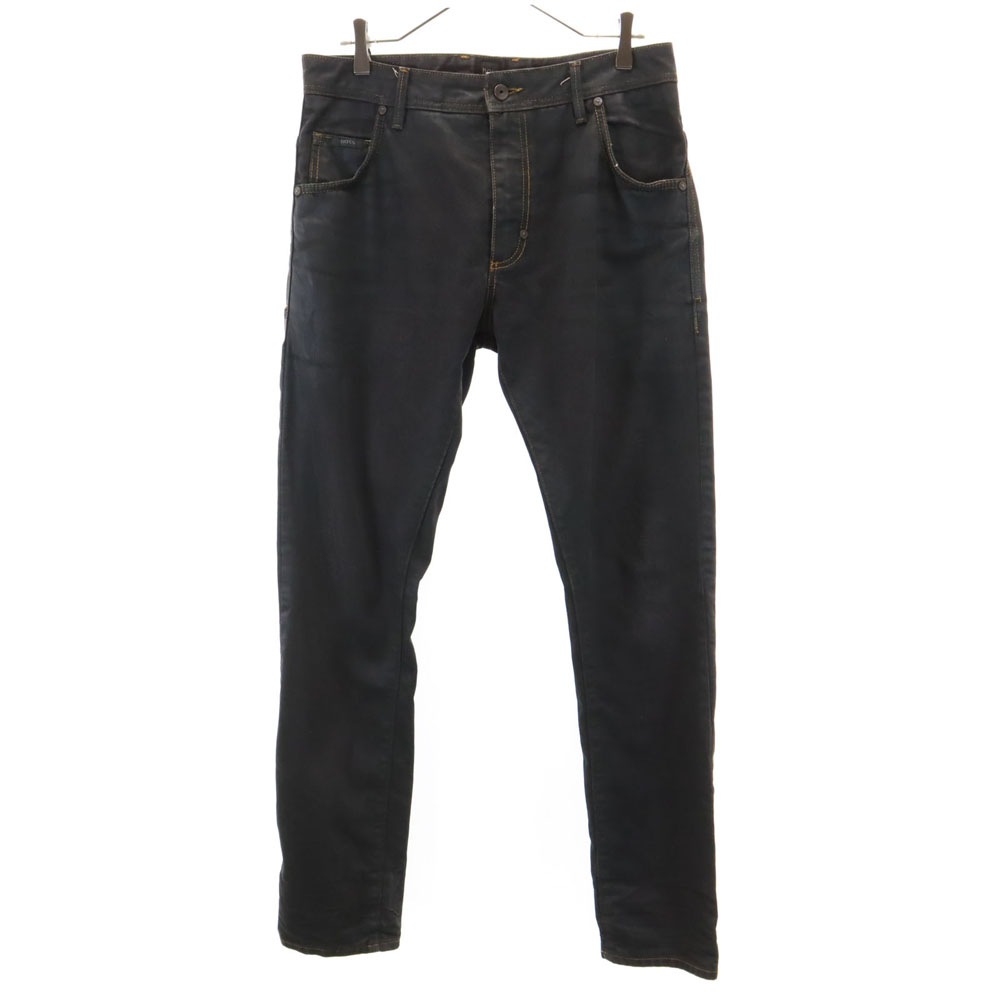 インド製 コーティング加工 デニムパンツ ｗ32 ブラック メンズ