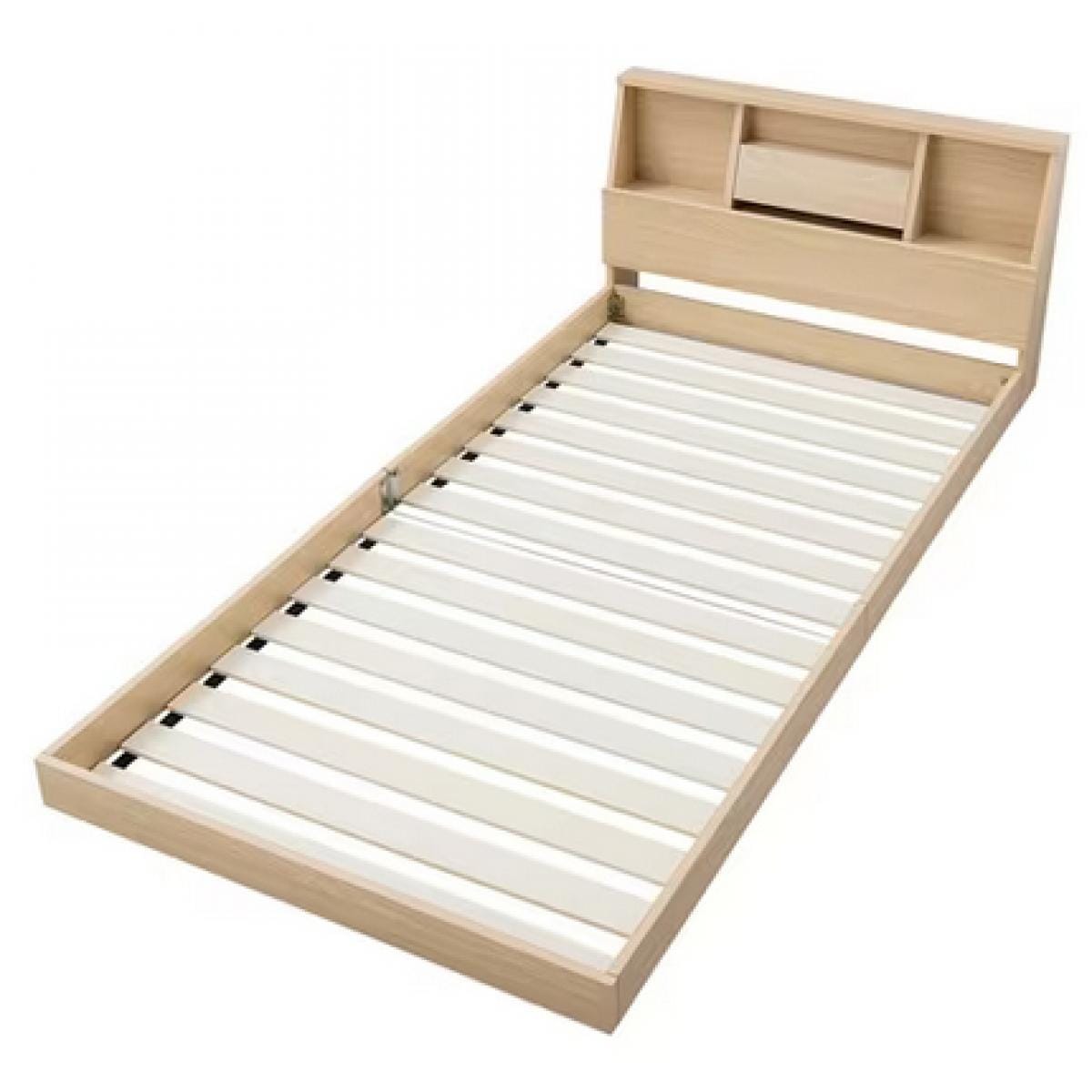 【I】アイリスオーヤマ フロアベッド シングル FBF-S ナチュラル　ローベッド 2口コンセント すのこ 宮付き【お客様組立】【代引き不可】 【代引不可/沖縄・離島不