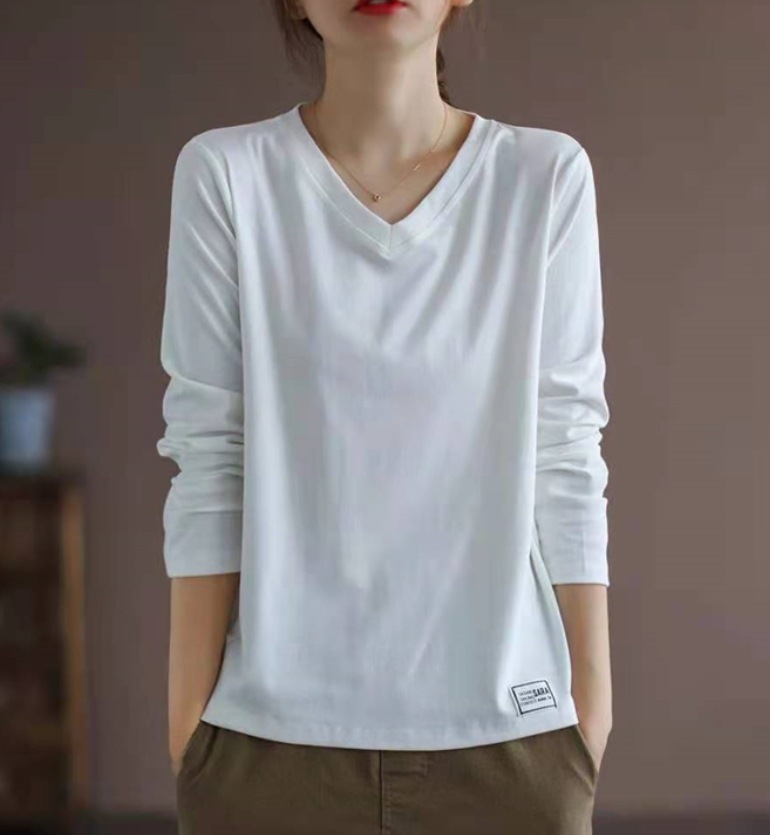 トップス デート モテアイテム Tシャツ 長袖 Vネック スリム タイト 細身 コットン 可愛い きれいめ 上品 おしゃれ かっこいい 可愛い ラブリー キュート ガーリー クール モード系