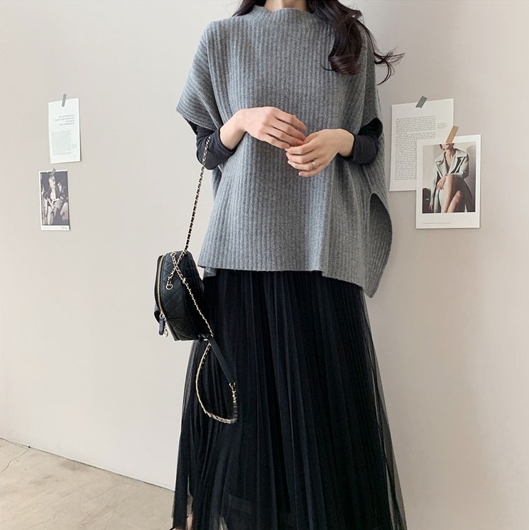 カジュアルニットセーター ゆったりニットセーター リブニットトップス ルーズスリーブトップス トップス ニットソー セーター プルオーバー 袖あり 半袖 5分袖 五分袖 Uネック ラウンドネック