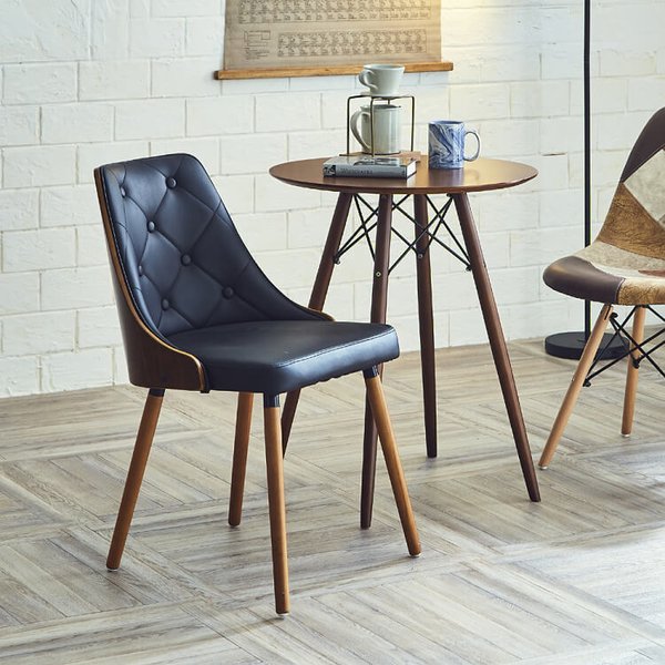 デザイン チェア スタイリッシュ PUレザー ボタン締め 背面木加工 おしゃれ 受付 オフィス椅子