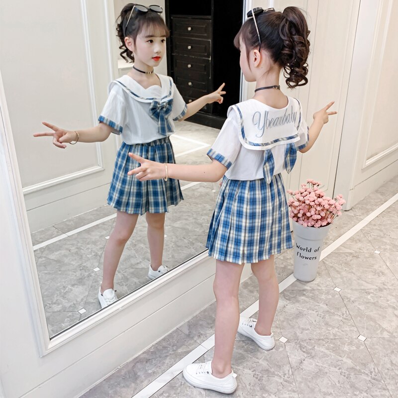 セーラー 女の子 子供 無地 JK 上下セット 半袖 スカート キッズ 夏 韓国風 子供服 通園 通学 コットン かわいい 子ども 子供服 結婚式 七五三 卒業式 プリンセスドレス 誕生日プレゼント