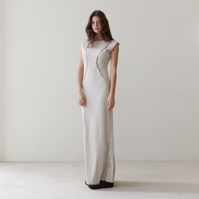 cutting maxi dresses beige