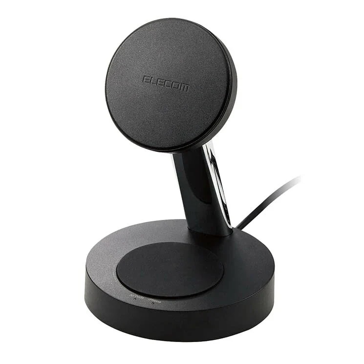 ワイヤレス充電器 7.5W+5W マグネット式 スタンドタイプ 同時充電 縦置き 横置き両対応 滑り止めパッド ケーブル一体 1.5m ブラック