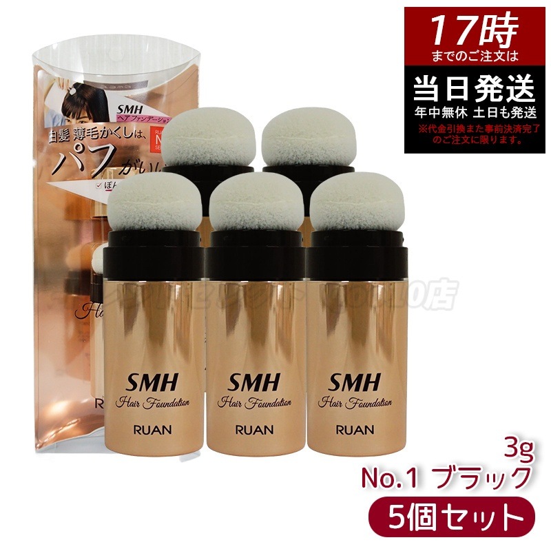 【5個セット】ルアン SMH ヘアファンデーション 3g No.1 ブラック