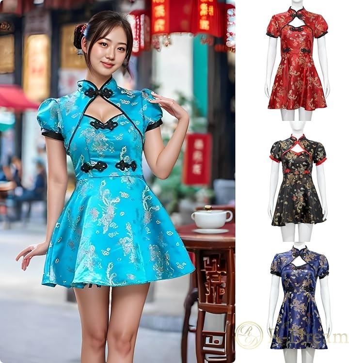 チャイナドレス コスプレ チャイナ服 大きいサイズ セクシー ミニ丈 ミニスカ コスチューム 衣装 可愛い ガーリー 萌え ハロウィン 仮装 (ブルーL) 4,318円