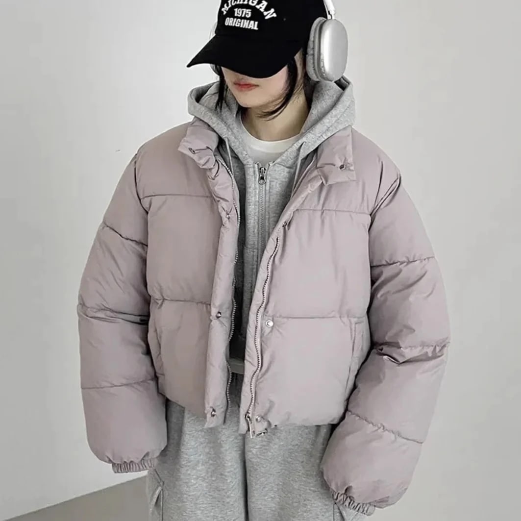 エコ ダウンジャケット レディース ショート丈 クロップ ボリューム 韓国 アウター 冬 ダウン 防寒アウター