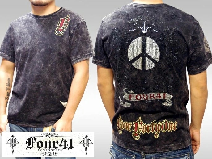 Four41 Los Angeles フォーフォーティーワン メンズ ラインストーン Tシャツ 441ピース ブラック k-116 スワロフスキー インポート セレブ ブランド ストリート LAセレブ