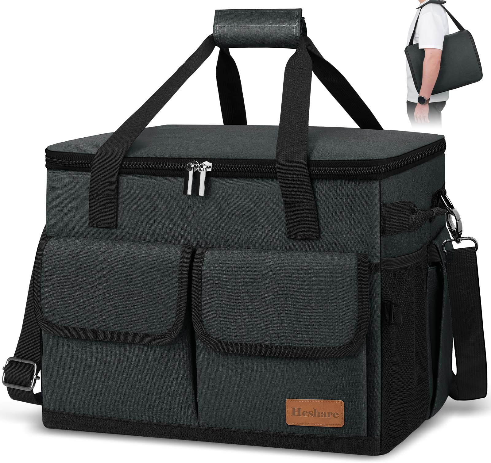Heshare クーラーボックス 40L大容量 仕切り板付き 5層断熱構造 保冷力最強 保冷バッグ 折り畳み収納可能 ソフトクーラー 保温 保冷 防水 耐摩耗 軽量 自立 水漏れ防止 クーラーバッグ