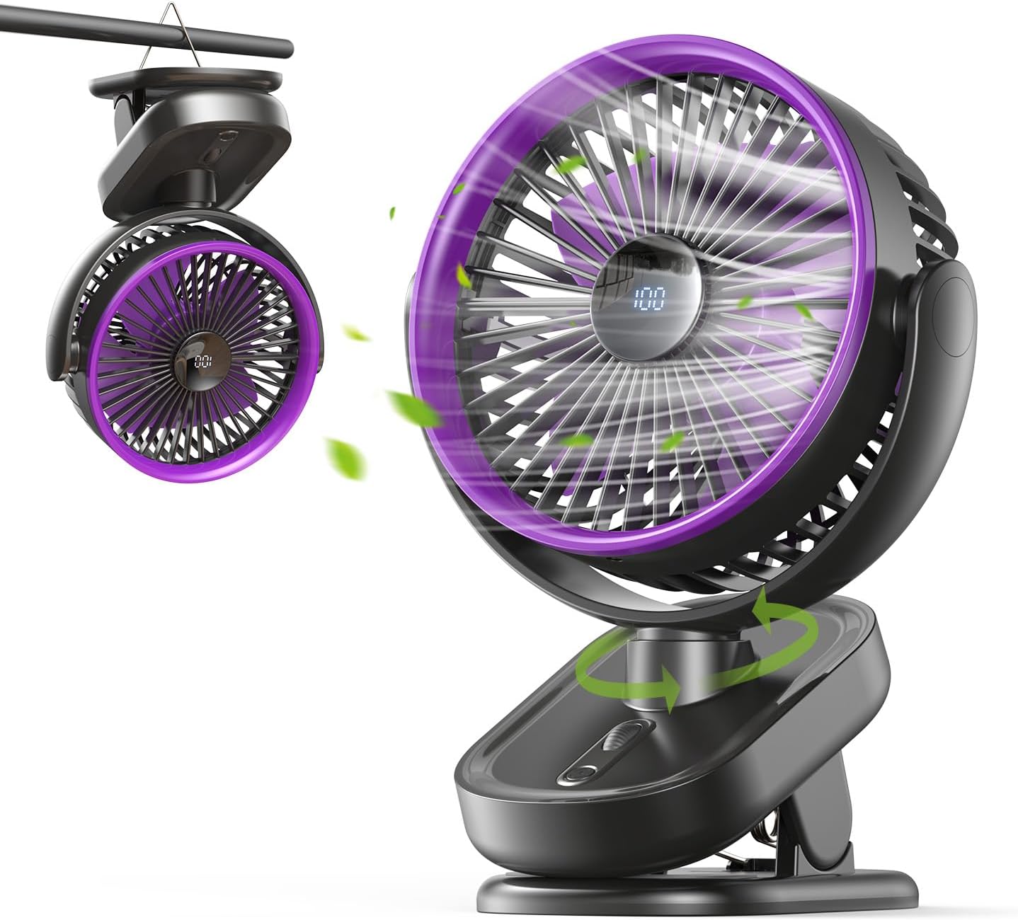 usb充電式クリップ扇風機 卓上・壁掛け・吊り下げ対応 100段階風量調節 自動首振り タイマー付き 大容量バッテリーでコードレス使用可能 静音設計 4,811円