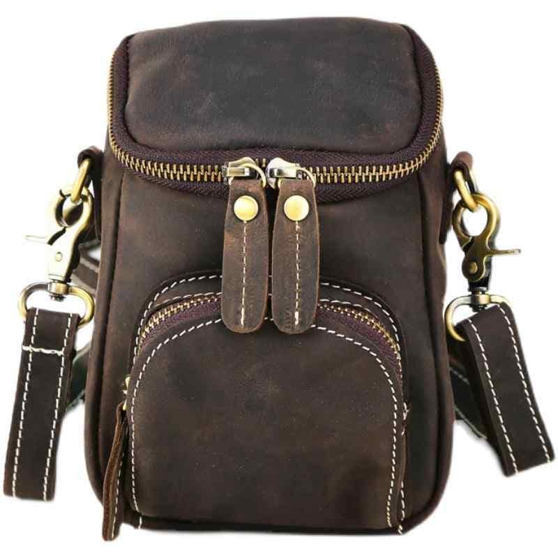 ショルダーバッグ メンズ 小さめ レザー ベルト レトロ 牛革 ウエストバッグ シングルストラップ 斜め掛け ボディバッグ カジュアル スポーツ ジッ