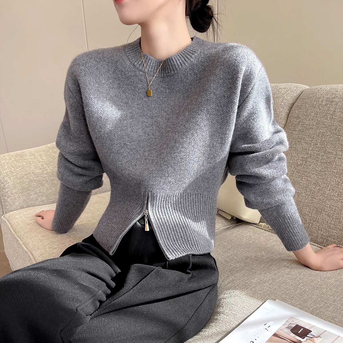 レディース トップス ニット セーター クルーネック スリム 細身 ストレート かわいい 大人可愛い きれいめ シンプル カジュアル 上品 おしゃれ かっこいい こなれ感 個性的 クール モード系