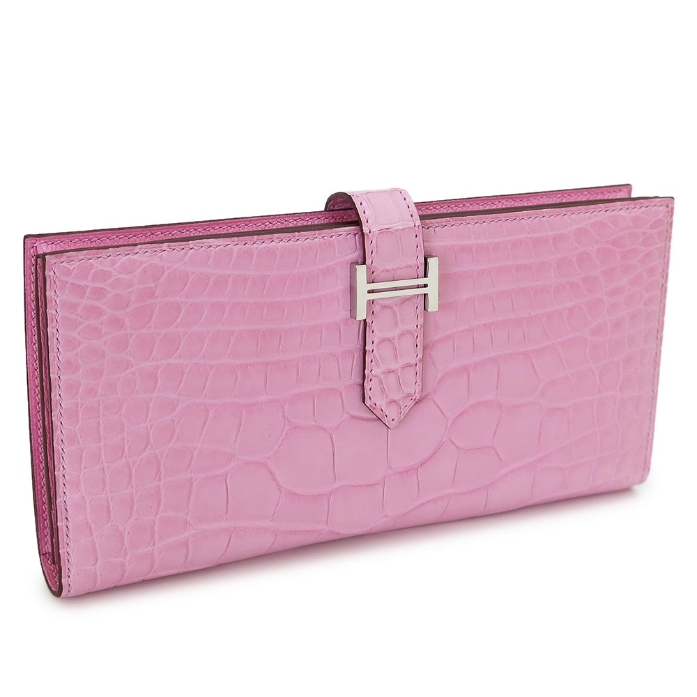 長財布 レディース ロング ウォレット ベアンスフレ 二つ折り財布 クロコダイル レザー ピンク