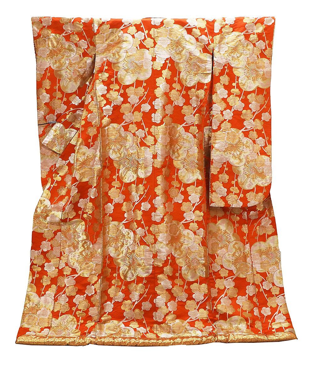 色打掛 正絹 梅模様 打掛 花嫁衣裳 婚礼 リサイクル ブライダル ウエディング 着物 e3115