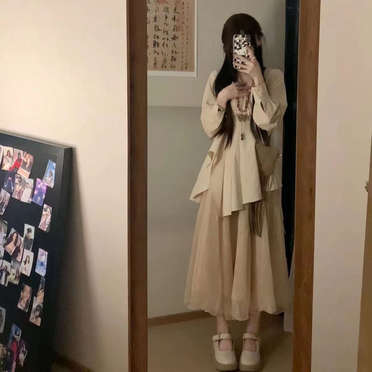 ハイエンドのカスタマイズ-プラスサイズ太mm新しい中国禅スーツ春と夏の新しい不規則なスクエアカラートップ+ハーフレングススカート2点セット