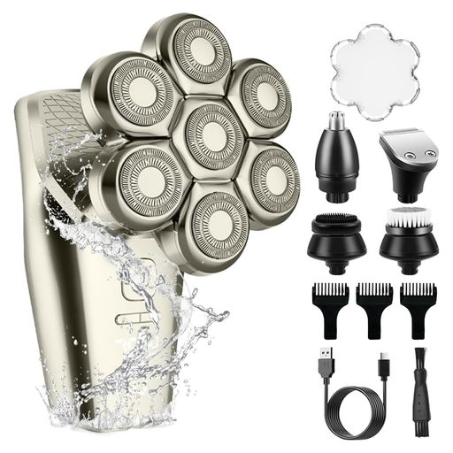 【2024年モデル】スキンヘッド用シェーバー 電動シェーバーメンズ バリカン 回転式髭剃り電気シェーバー 5-in-1 usb充電式 LEDディスプレイ表示 防水設計 軽量 水洗い/お風呂剃り 乾湿両